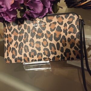 Kate Spade Brown and Black Animal Print Wristlet NWOT